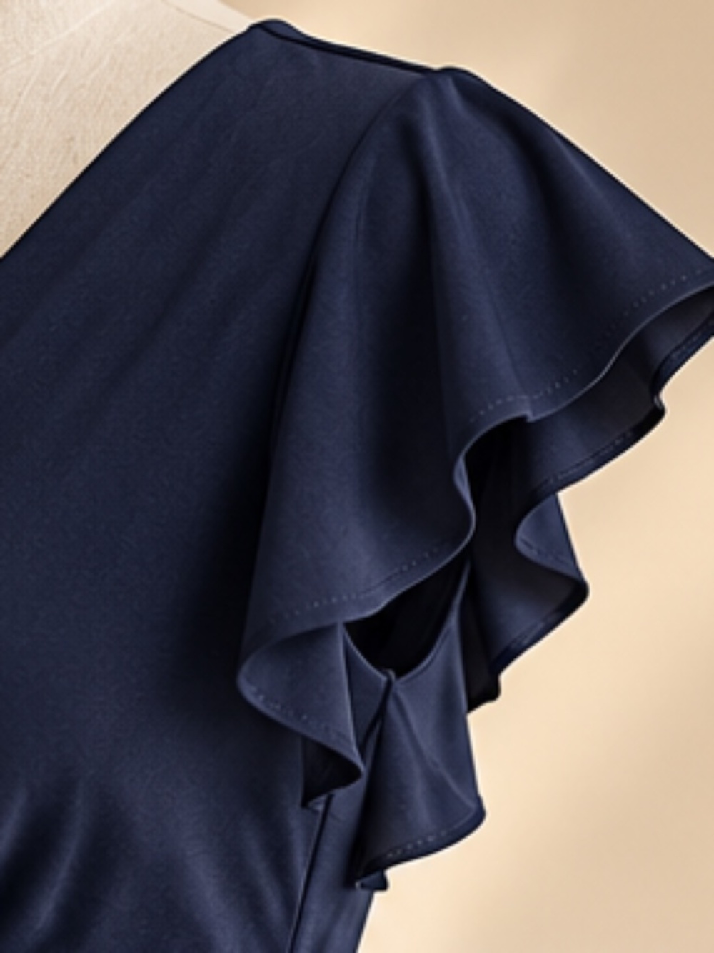 Lauren Ralph Lauren Navy Ruched Ruffle Wrap Dress Size 12 - Picture 7 of 14